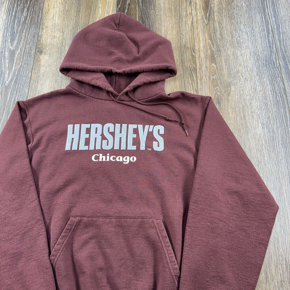 Vintage Hersheys Hoodie Mens S Chocolate Brown Chicago City Candy Bar Sweater